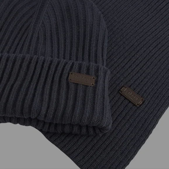 NEW BARBOUR‎ Knitted ribbed NAVY MENS SCARF & BEANIE HAT SET IN GIFT BOX - Picture 5 of 7